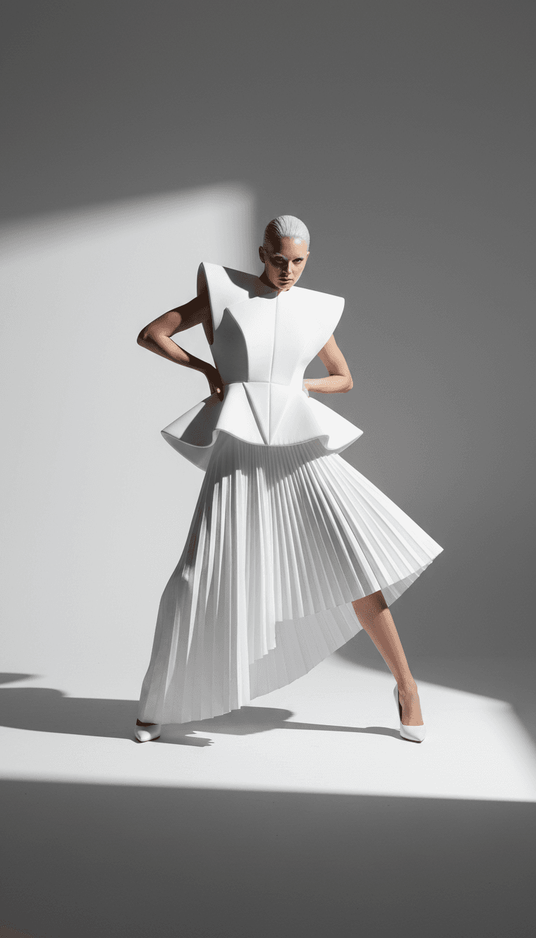 Model in a flowing white dress